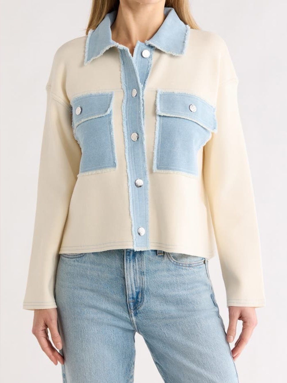 Nanette Lepore Denim Trim Button Front Cardigan - Women Large